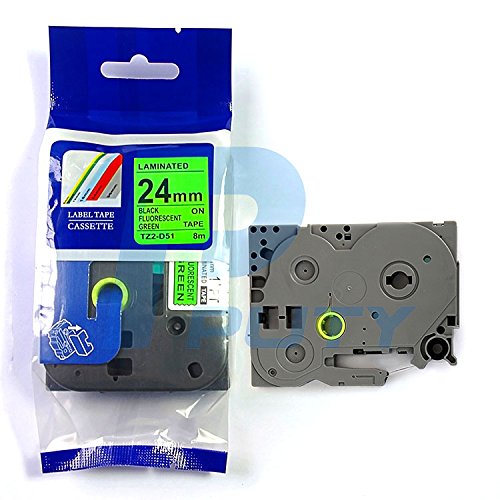 IDIK 1PK Black on Green Fluorescent Laminated Label Tape Compatible for Brother P-Touch TZe-D51 TZ D51 Tze D51(24mm x 8m)