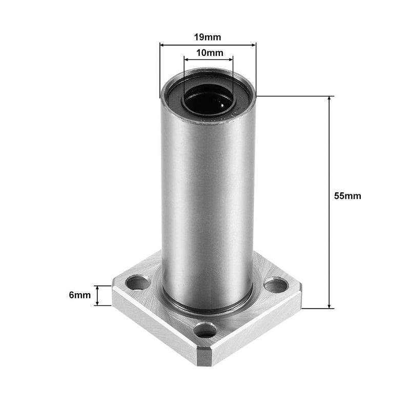 uxcell LMK10UU Extra Long Square Flange Linear Ball Bearings, 10mm Bore Dia, 19mm OD, 55mm Length(Pack of 2)