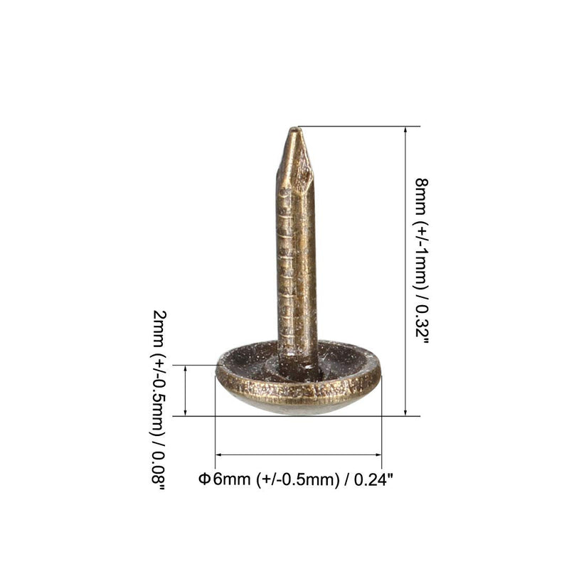 uxcell Upholstery Nails Tacks 6mm Dia 8mm Height Antique Round Thumb Push Pins Bronze Tone for Furniture Sofa Headboards, 200 Pcs