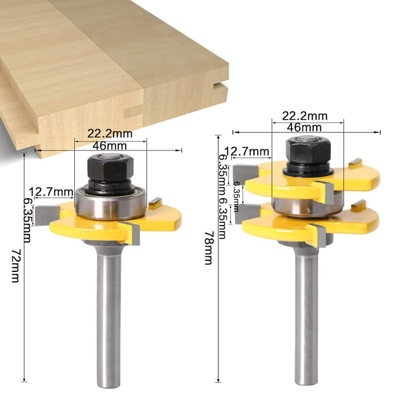 APLUS 2-piece Groove and Tongue Tongue and Groove Set Router Bit Set Router Bit Set Woodworking Disc Groove Cutter Wood Cutter Tool for Engraving Machine Trimming Machine (Ø = 8mm) Ø = 8mm