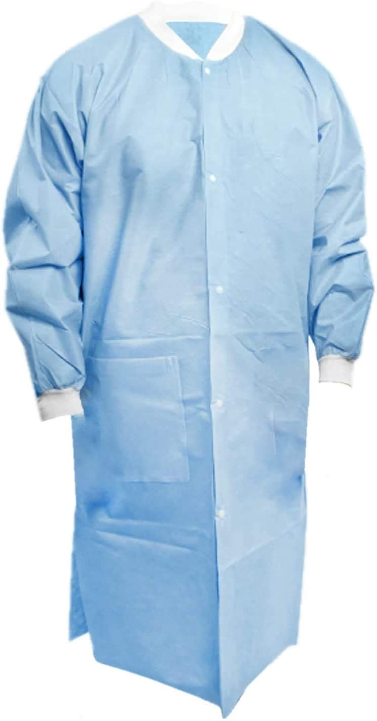MEDICAL NATION 10 Disposable Lab Coats - Blue - Durable SMS Knee Length Lab Coat Unisex, Comfortable and Easy to Wear Labcoat, For Hospitals, Pharmacies, Laboratories, Dental Clinics - Extra Large