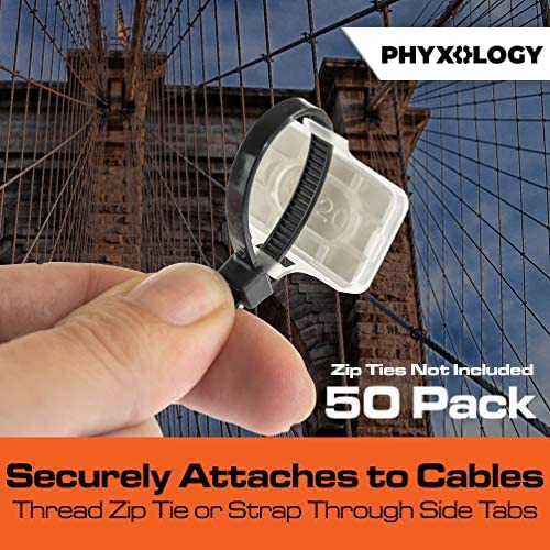 Heavy Duty Zip Tie Labels for Cables and Cords, 50Pk. Durable, Protective Box Attaches to Zip Ties for Easy Cord and Cable Organization. Best Reusable Wire Management Ties. Includes Easy Write Inserts