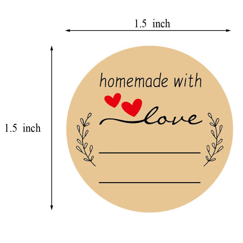 1.5" Homemade with Love Label Stickers 500PCS Canning Labels with Lines for Writing Kraft Paper Stickers for Store Owners, Handmade Crafts, Organizing, Jars, Gifts Kraft Homemade With Love