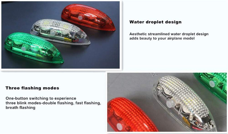 3PCS/Set RC Plane LED Light Kit for Jet Airplane Aircraft Fix Wing Quadcopter, Rechargeable Red Green White LED Flashing Lights, Super Bright Little Navigation Light for Safe and Fun Dusk Flight