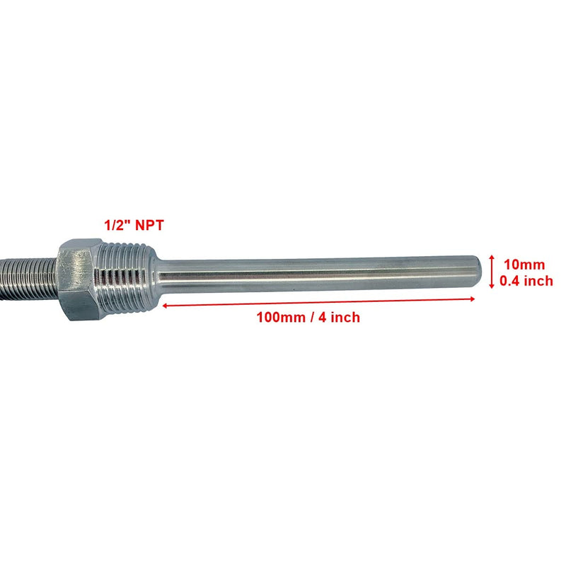 RTD PT100 Temperature Sensors Stainless Steel Waterproof Proof Probe, 1/2” NPT Threads & 2m PVC Cable