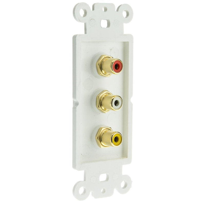 Decora Wall Plate Insert, White, 3 RCA Couplers (Red/White/Yellow), RCA Female 3 RCA Coupler RCA Female