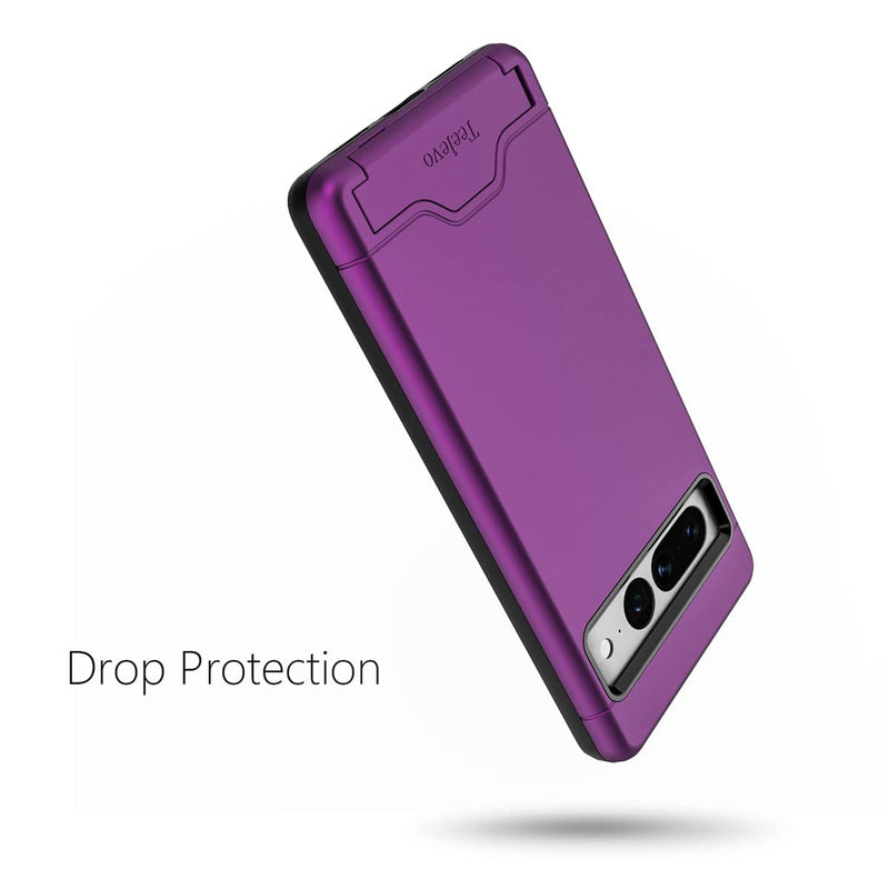 Teelevo Wallet Case for Google Pixel 7 Pro, Dual Layer Case with Card Slot Holder and Kickstand for Google Pixel 7 Pro - Purple