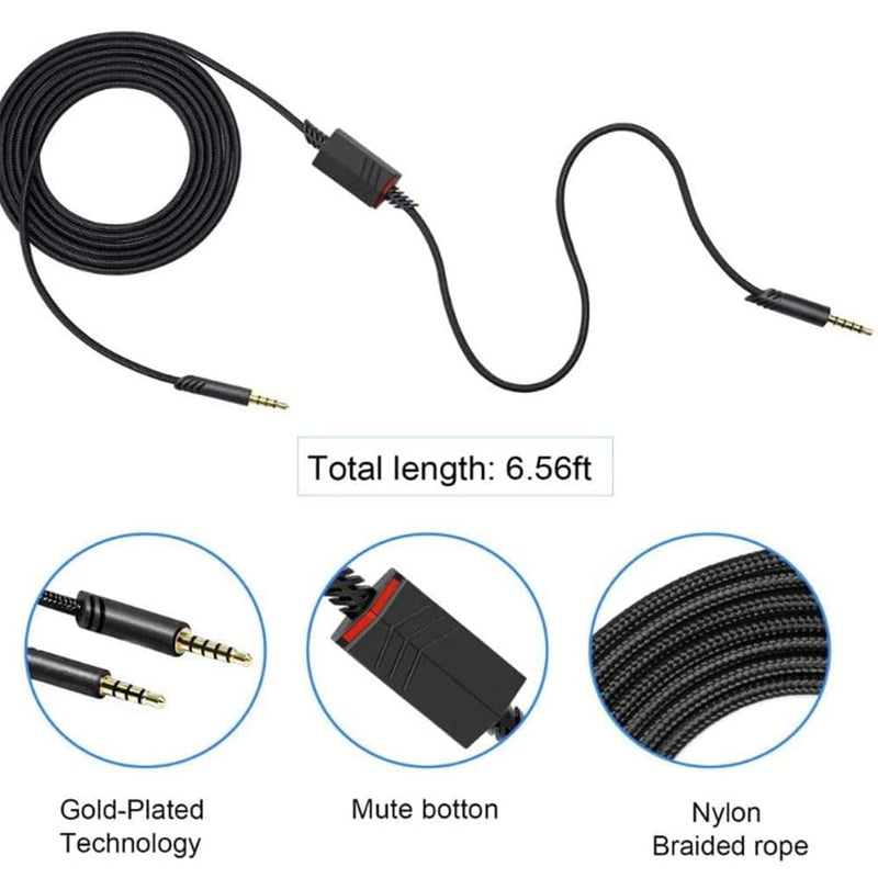 LecLooc Replacement A40 Cord Compatible with Astro A40 Headset, A40 Inline Mute Audio Cable for Astro A10/A40/A40TR Gaming Headset, Fit for PS5, PS4, Xbox Controller 6.5 Feet