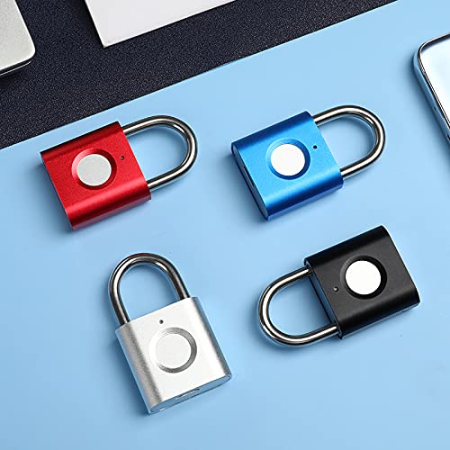 Fingerprint Gym Lock [2-Pack, Blue & Red] eLinkSmart Mini Fingerprint Padlock, Colourful Metal Keyless Thumbprint Lock for Luggage, School Bag, Toolbox, Gym Locker R+B