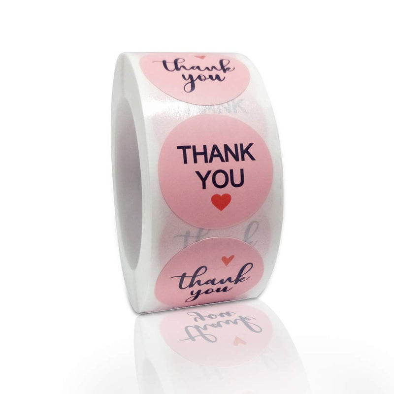 Thank You Stickers, 2 Pack Total 1000pcs 1 Inch Cute Stickers for My Orders Placed Shipping Boxes Small Business Supplies Gift Card Thank You Cool Stickers(Pink-Round, 1'')