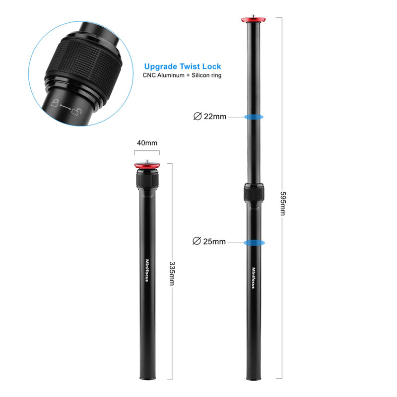 2 Section Tripod Center Column MINIFOCUS All Aluminum 13.2 to 23.4 inch Adjustable Telescopic Tripod Extender Extension Tube Tripod Stick Rod for Tripod Monopod Gimbal DSLR Mirrorless Camera