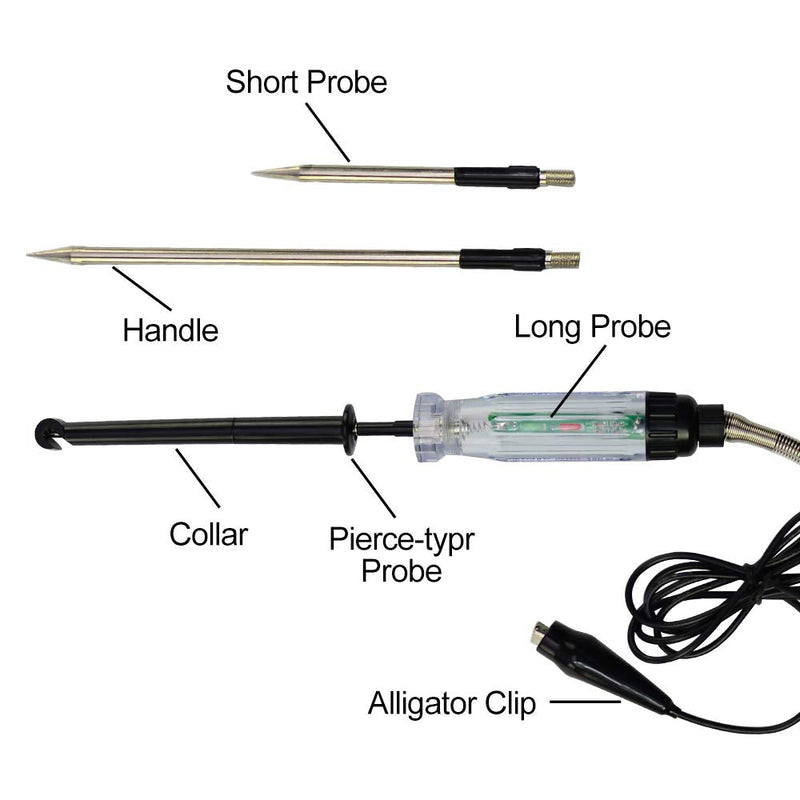 allsun Automotive Audible Circuit Tester 6-12V DC Probe Repair Tools Heavy Duty Light Tester 59In-Long Cord Sharp Stainless Electric Test Pen with Light & Buzzer Indicator