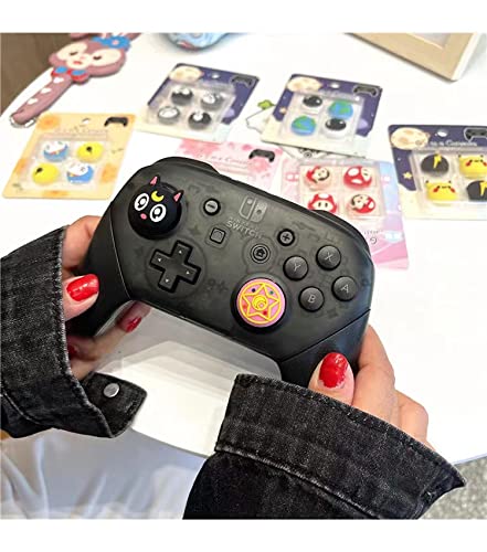 PERFECTSIGHT 4 Pcs Cute Thumb Grip Caps for PS5/PS4/Xbox One/360/NS PRO Controller, Anime Theme Analog Stick Thumbsticks Caps, Silicone Thumb Stick Grip Cap Joystick Button Cover (Luna) Black Luna