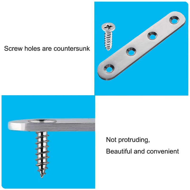 YEWLACA 8 Pack Flat Straight Brace Brackets 4 Inch Stainless Steel Mending Plates Repair Fixing Brackets Heavy Duty Straight Repair Joining Plates with Screws
