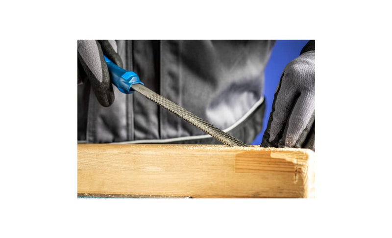 PFERD half-round wood rasps, 200mm, half-round, tapered file, rasp cut H1 on two sides, incl. ergonomic file handle, 11233206 - especially for rough machining and roughing, half-round length 200mm