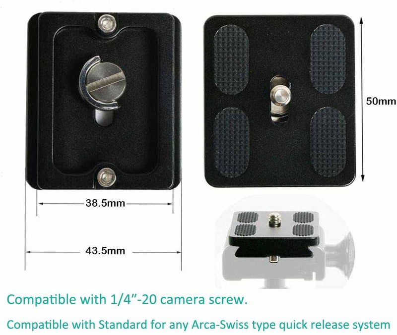 VIZEMO Camera Quick Release Plate PU50 2 Pieces QR Small Plate with 1/4"-20 Screw,Tiny Universal Quick Release Plate for Arca Swiss Standard Clamp for DSLR Camera Tripod Ballhead 50MM-1.97"(2 Packs)