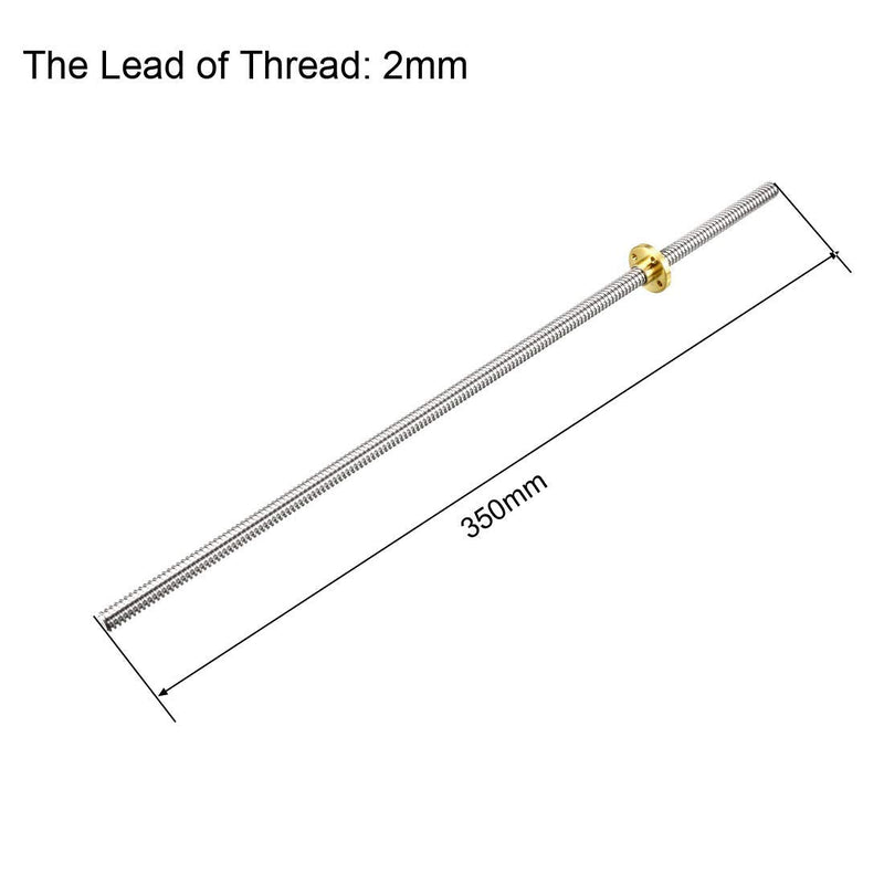 uxcell 350mm Length T8 8mm Dia Lead Screw Rod,2 Lead Stainless Steel Lead Screw Rod with Copper Nut Trapezoidal Thread for 3D Printer Z Axis