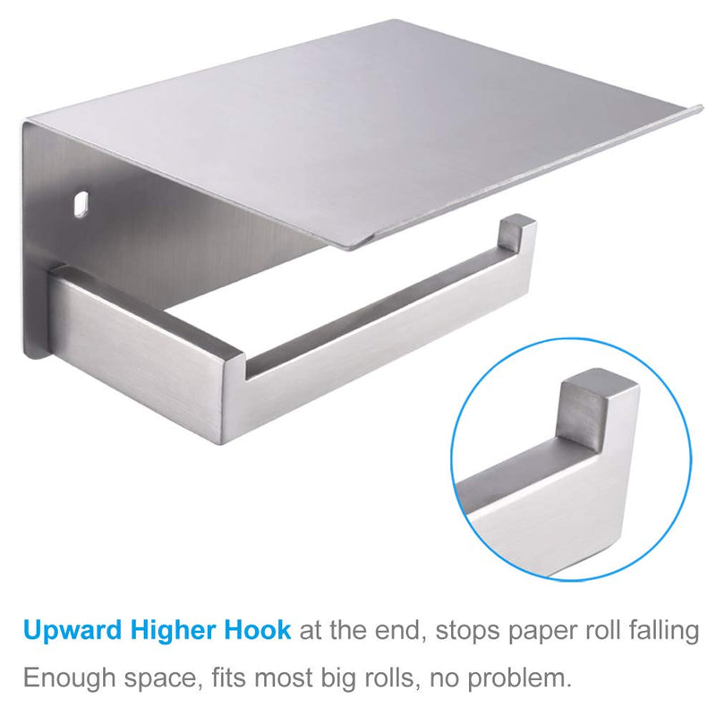 Toilet Paper Holder with Phone Shelf Brushed Nickel, APLusee Bathroom Accessories SUS 304 Stainless Steel Tissue Roll Dispenser Storage Wall Mounted