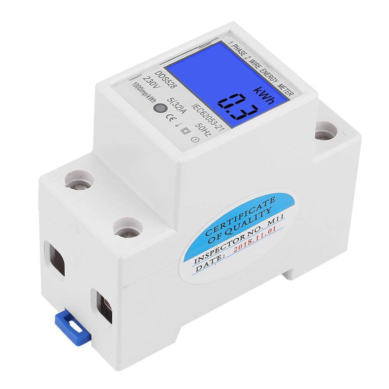 Hyuduo Electricity Usage Monitor LCD Display Single Phase Energy KWh Meter Multi-Function 5-32A 230V 50Hz DIN Rail Mounting