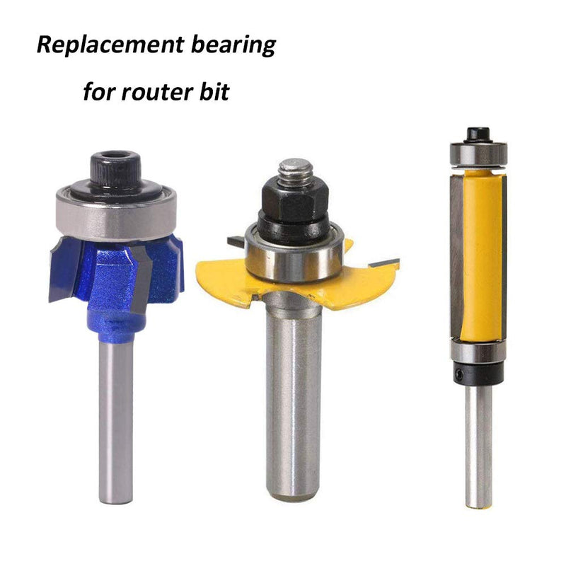 Eyech 7PC Metal Bearings Replacement Kit Deep Groove Ball Bearing Accessory Bit for Router Bit -Inner Dia. 3/16" & Overall Dia. 3/8", 1/2", 5/8", 3/4", 7/8", 1", 1-1/8"