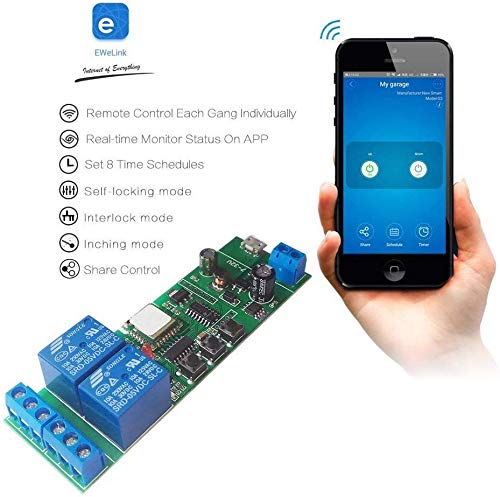 Newgoal Wireless Jog Relay momentary/self-Locking Switch Module DIY Smart Home Remote Control WiFi Relay Switch Ewelink App Compatible with Alexa Echo Google Home IFTTT (DC2) DC2