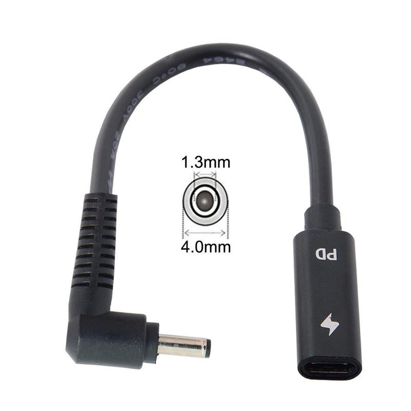 cablecc Type C USB-C Female Input to DC 4.0x1.3mm Power PD Charge Cable fit for Laptop 18-20V Black 4.0x1.3mm