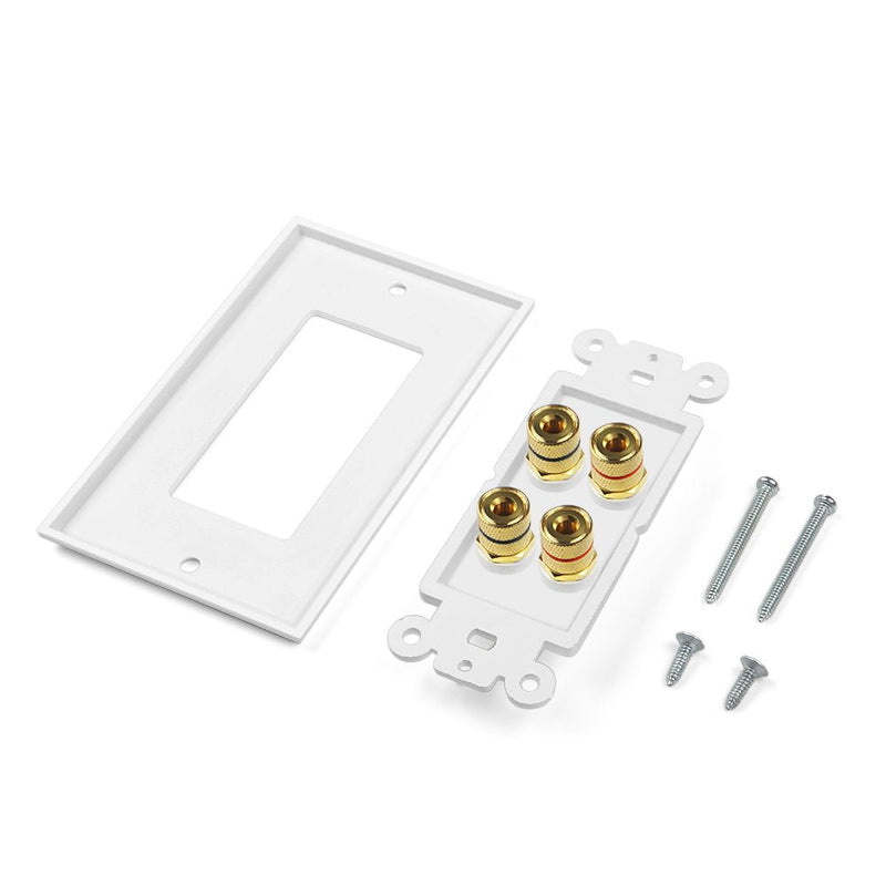 Banana Binding Post Two-Piece Coupler Inset Wall Plate for 2 Speakers Standard Single Gang WHITE
