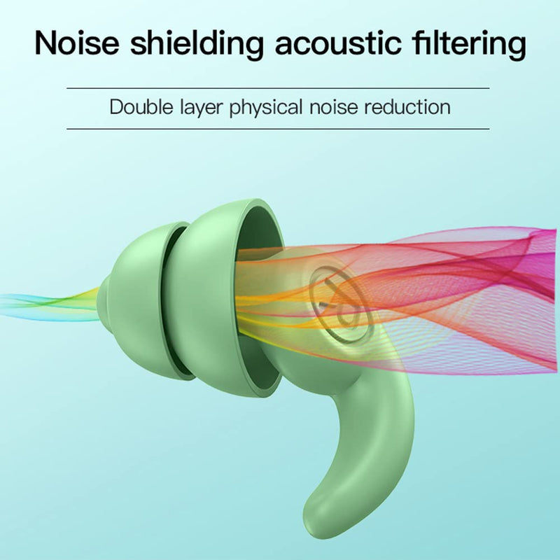 Super Soft Silicone Noise Reduction Earplugs Reusable Hearing Protection in Flexible Silicone for Sleep, Noise Sensitivity & Flights (Black Green) Black Green