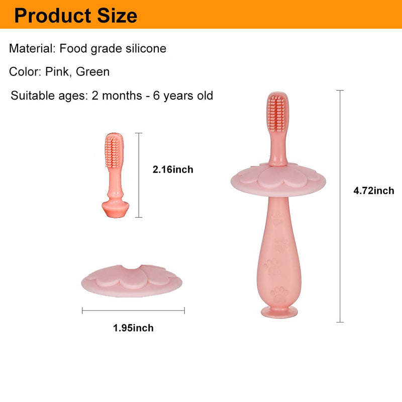 Baby Toothbrush Toddler Training Toothbrush Teether with 3 Brush Head, Extra Soft Finger Toothbrush for Infant/Children's Oral Hygiene, Food Grade Silicone, Anti-Choking Baffle - 2 Pack