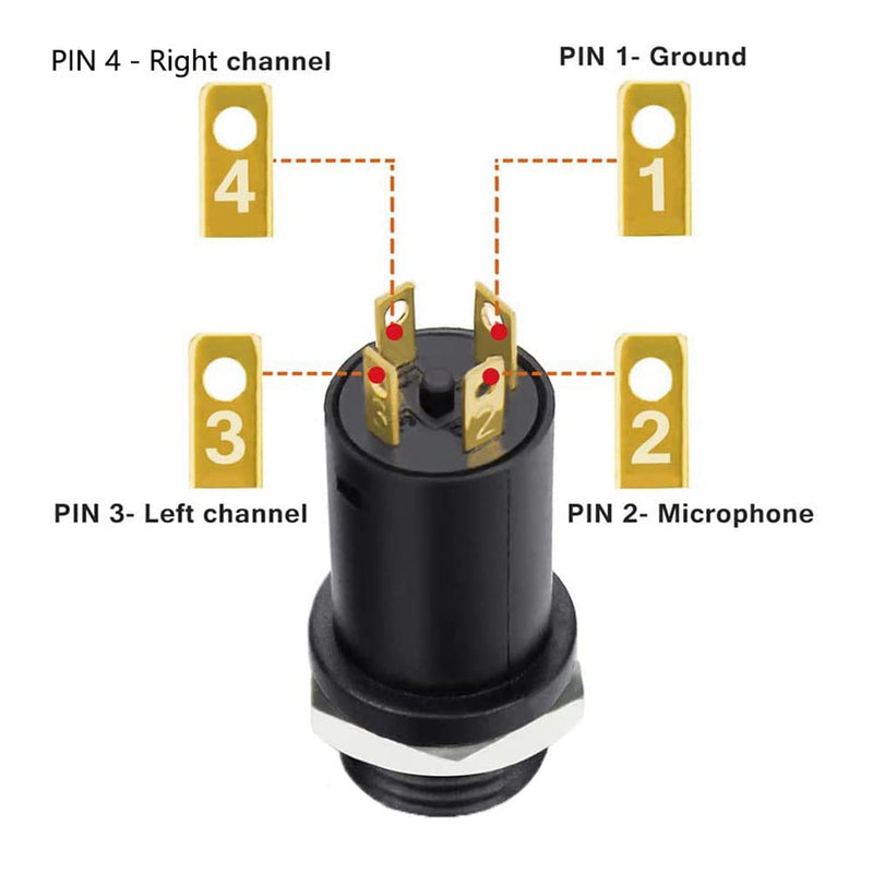 RLECS 10pcs 3.5mm Mini Stereo Female Jack Socket Plug with Nut, 3.5MM Mini Stereo Panel Mount Jack Solder Connector 4-Pole Gold-Plated, 3.5 mm Headphone Audio Jack