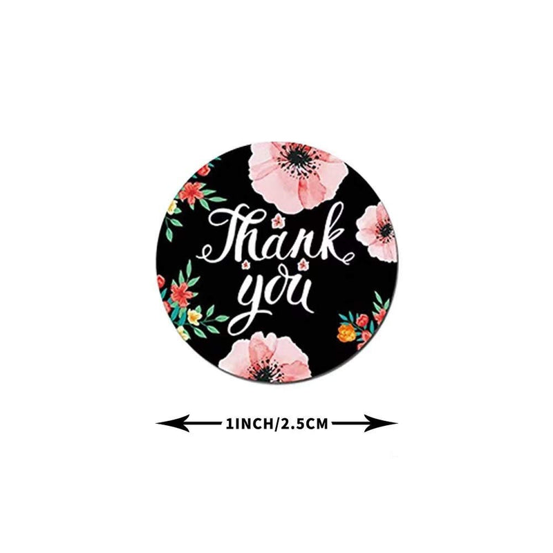 Thank You Stickers 1'' Circle Labels Letters Roll Handicraft Decoration Thank You Sealing Sticker Envelope Wedding Baby Shower Party Favor Guests Friends(Plant Flowers)