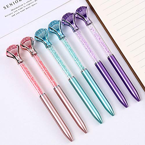 Danse Jupe 6 Pcs Big Crystal Diamond Pens,Bling Metal Ballpoint Pen with Refills,0.7 mm,Blue Ink Office Supplies Gift Pens for Christmas Bridesmaid Wedding Birthday Pink&Purple&Blue 5572 Pink & Purple & Blue