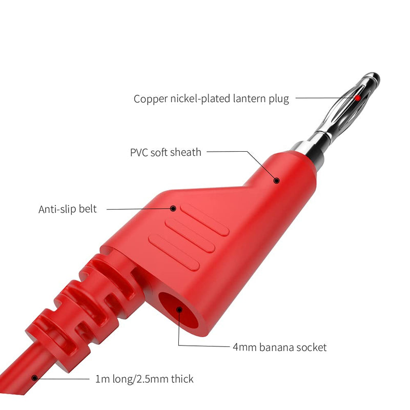 CZJZDZ 5pcs 4mm Banana Plug to Banana Plug Test Leads Stackable Soft Electrical Test Cable Line Wire 3.3ft/1m for Multimeter 1000V J.70054