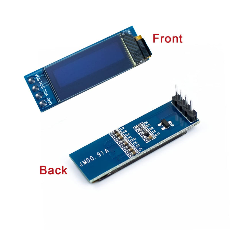 5 Pcs 0.91 Inch I2C OLED Display Module I2C OLED Screen Driver DC 3.3V~5V Compatible with Arduino (White Display Color)
