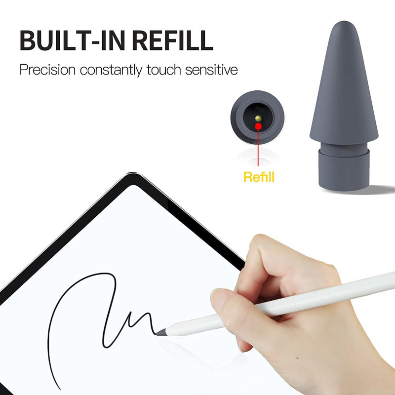 AWINNER Pen Tip Compatible with Apple Pencil Tips 1st & 2nd Generation Color Nib (Grey) Grey