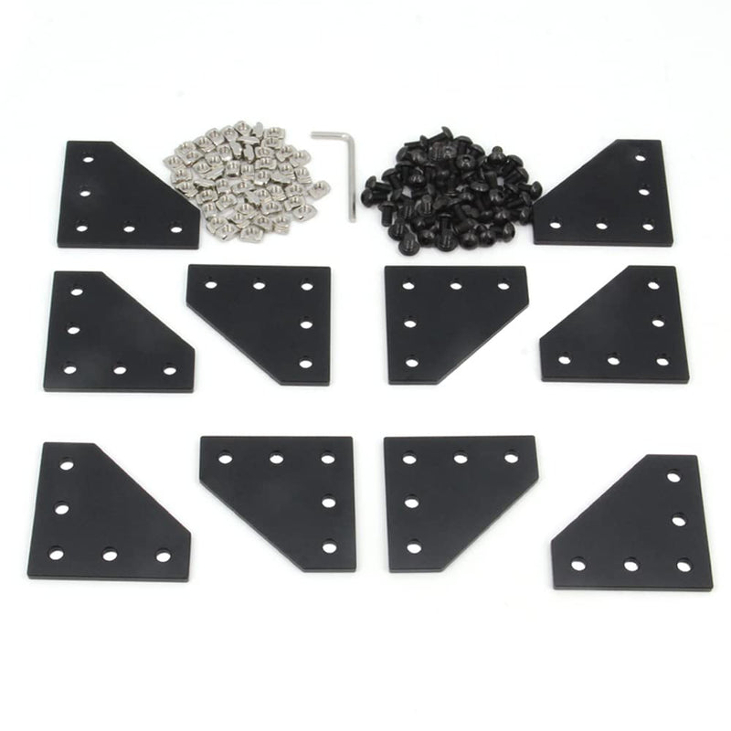 Zeberoxyz 10PCS/Kit Black L Shape Corner Bracket Plate with 50PCS Screws + 50PCS T-Nuts, 5-Hole 90 Degree Joint Board Plate for 2020 Series Aluminum Profile 3D Printer Frame(10PCS Black-L with Nut) 10PCS Black-L with Nut