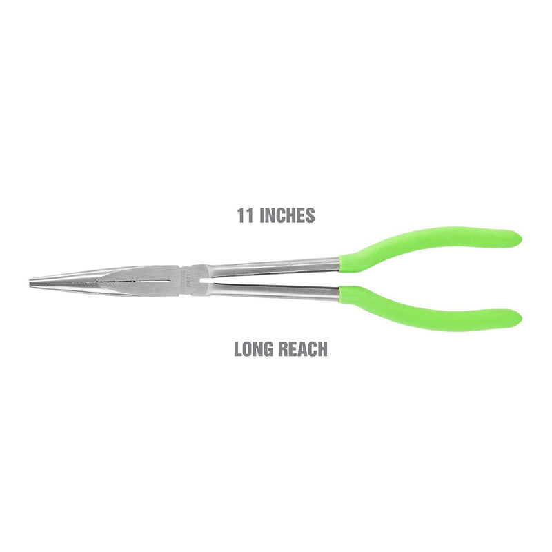 OEMTOOLS 22621 11 Inch Long Nose Pliers | Great Automotive & Electrician’s Repair Tool | 11 Inch “Needle Nose” Pliers for Delicate or Difficult-to-Reach Pieces | Heat-Treated Steel | Green Straight Nose