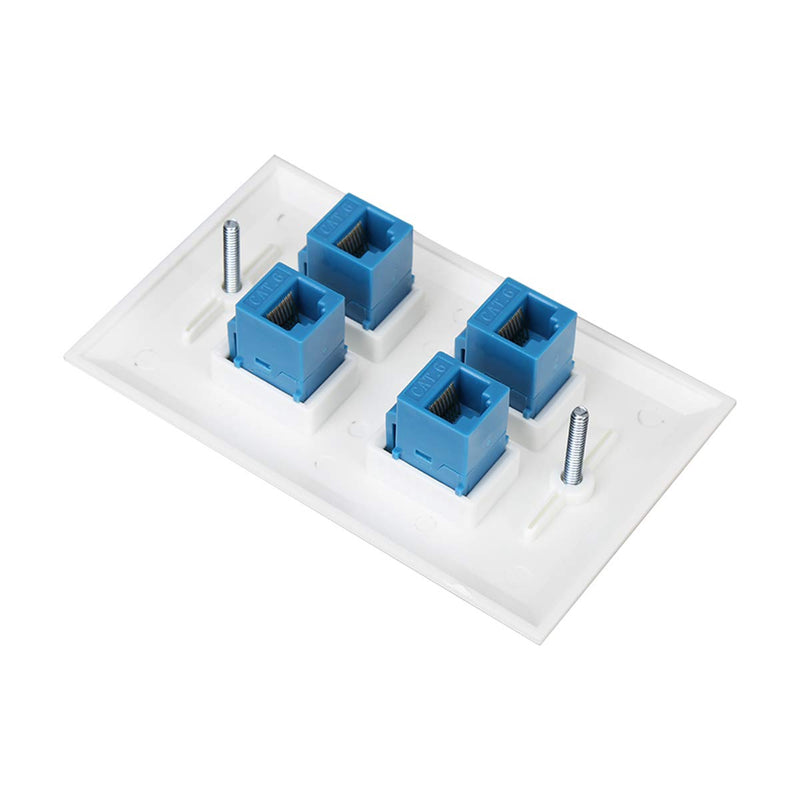 Ethernet Wall Plate 4 Port,Cat 6 Wall Plate Female-Female Compatible with Cat7/6/6e/5/5e Ethernet Devices -Blue Cat6-4port
