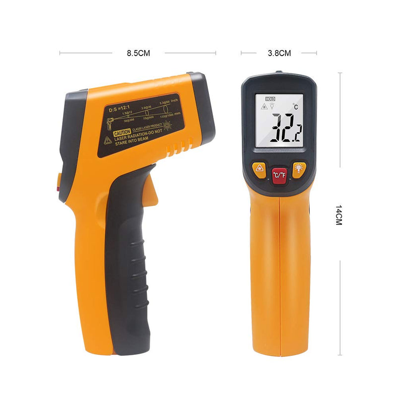 KETOTEK Infrared Thermometer Laser Digital IR Pyrometer Non-Contact Temperature Gun -50°C to 400°C Temperature Meter for Cooking Barbecue Freezer Industry Food Orange