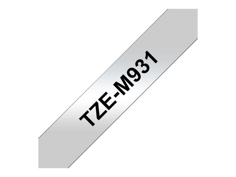 Brother TZe-M931 Labelling Tape Cassette, 12 mm (W) x 8 m (L), Laminated, Brother Genuine Supplies - Black on Matt Silver