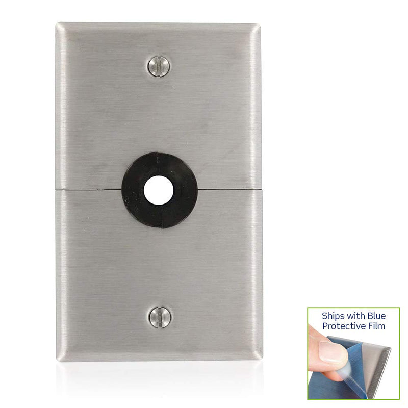 Leviton S751-N 1-Gang .625-Inch Hole Device Telephone/Cable Wallplate, Box Mount, Horizontal Split Plate, Stainless Steel