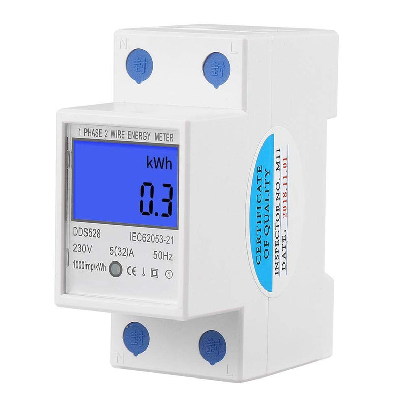 Hyuduo Electricity Usage Monitor LCD Display Single Phase Energy KWh Meter Multi-Function 5-32A 230V 50Hz DIN Rail Mounting