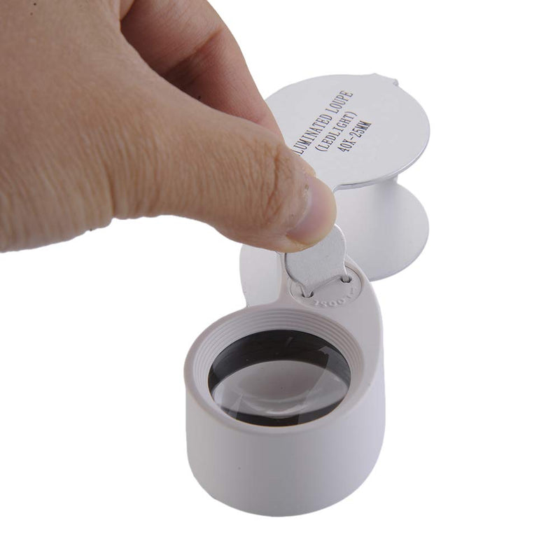 Illuminated Jewelers Eye Loupe Magnifier, 40X Foldable Magnifying Glass with Bright LED Light for Gems, Rocks, Stamps, Coins, Watches, Hobbies etc