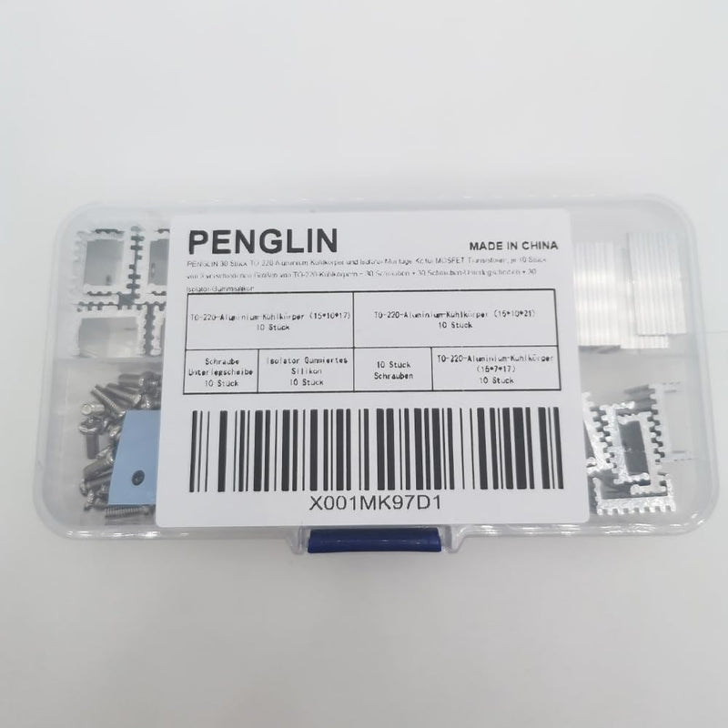 PENGLIN 30pcs TO-220 Aluminum Heatsink and Insulator/Mounting Kit for MOSFET Transistors, 10pcs each of 3 different sizes of TO-220 heatsinks