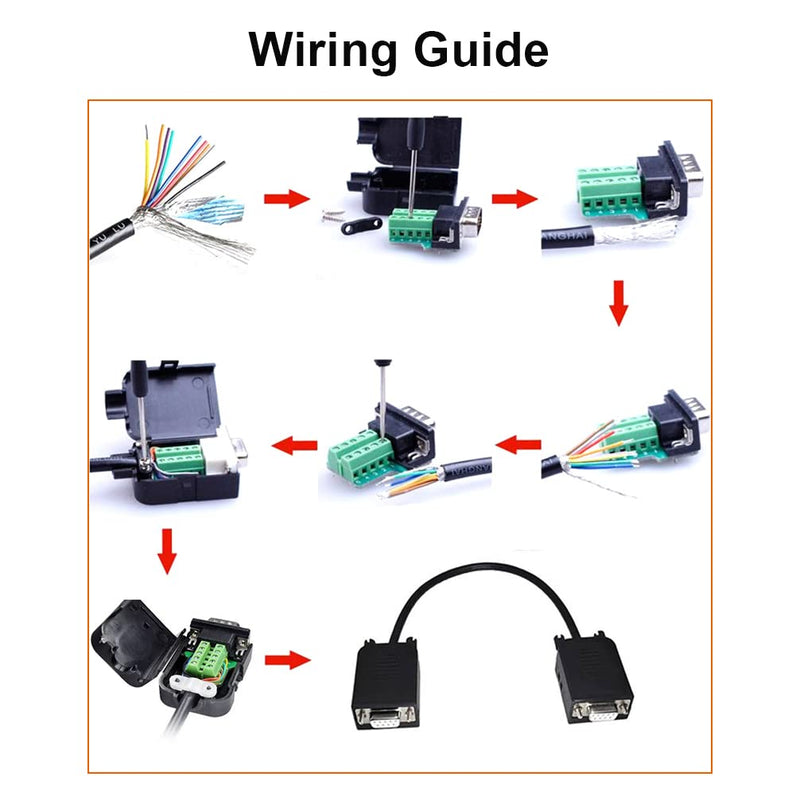 DTECH DB9 Breakout Connector DB-9 Female RS232 Serial Adapter Solderless Module Board with Screw Terminals Block, Case, Long Bolts and Tail Pipes (DB9 Female + Long Bolts) DB9 female + long bolts