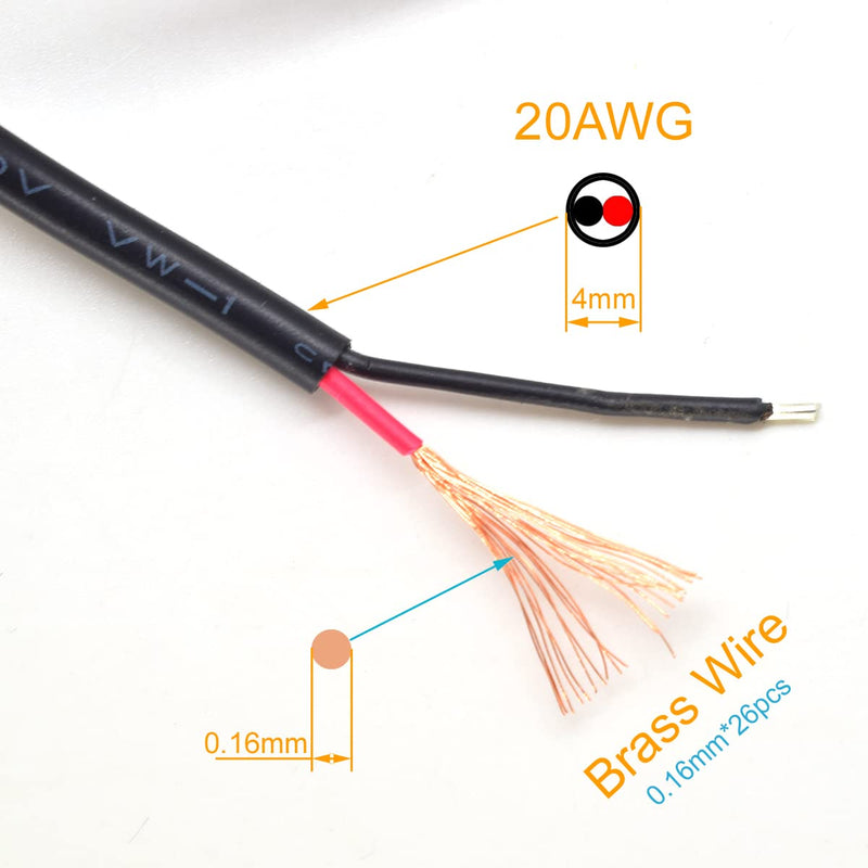 2pcs 1M/3.3Ft 20AWG USB 2.0 Male Plug 2pin Wire DIY Pigtail Cable 5V 5A Black USB Power with 2-Position Spring Wire Connector