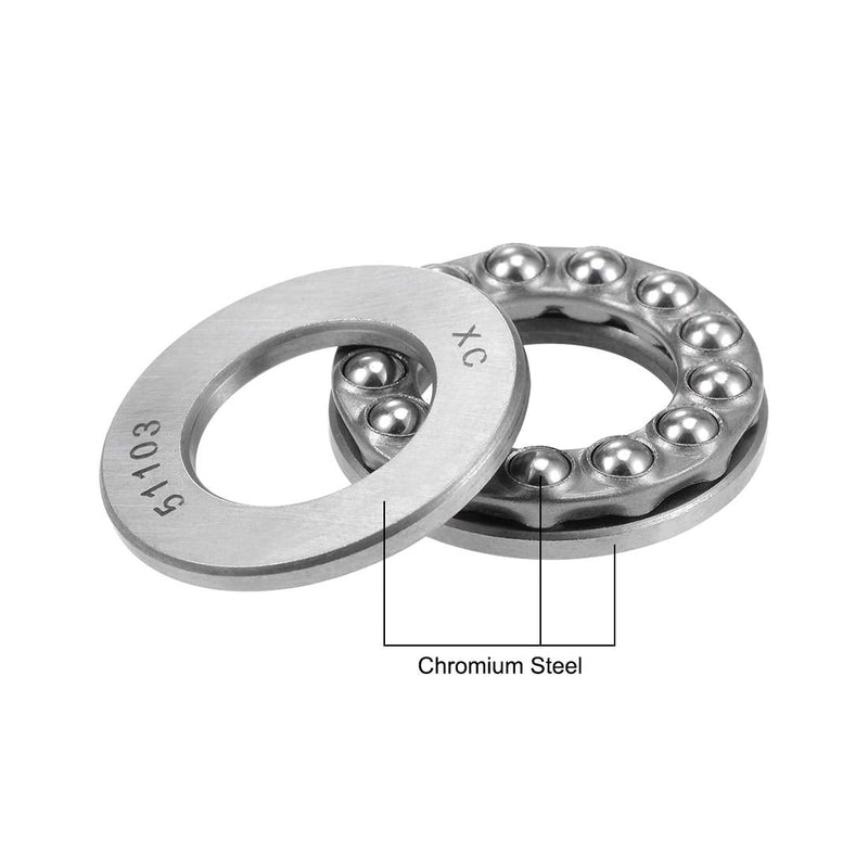 uxcell 51103 Thrust Ball Bearings 15mm x 30mm x 9mm Chrome Steel Single Direction 4pcs