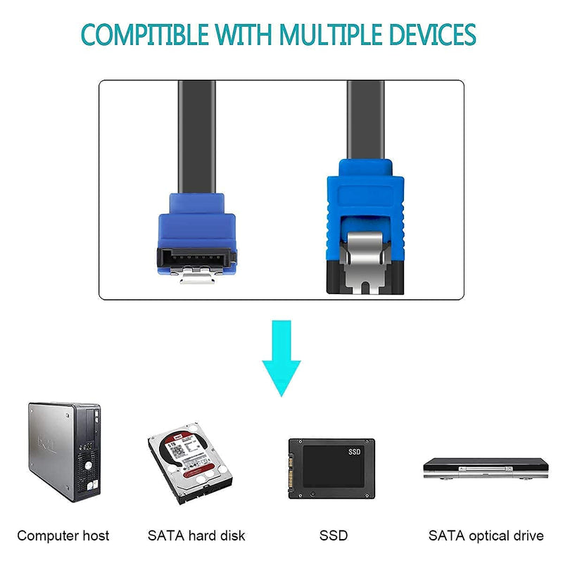 BENFEI SATA Cable III, 3 Pack SATA Cable III 6Gbps 90 Degree Right Angle with Locking Latch 18 Inch for SATA HDD, SSD, CD Driver, CD Writer - Blue