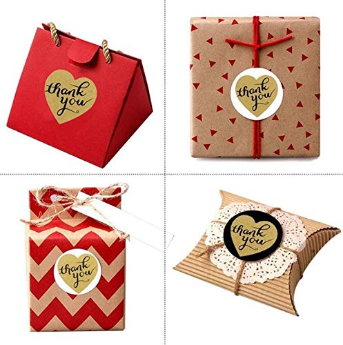 Hybsk Love Heart Kraft Paper Thank You Stickers with Heart 1.5 Inch Adhesive Labels 500 Per Roll (Kraft)