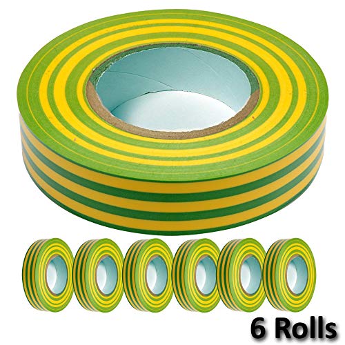 Electriduct Vinyl Electrical Tape - 0.6 in x 33 ft (10 yards) - General Purpose, PVC Insulation - Yellow/Green - 6 Pack